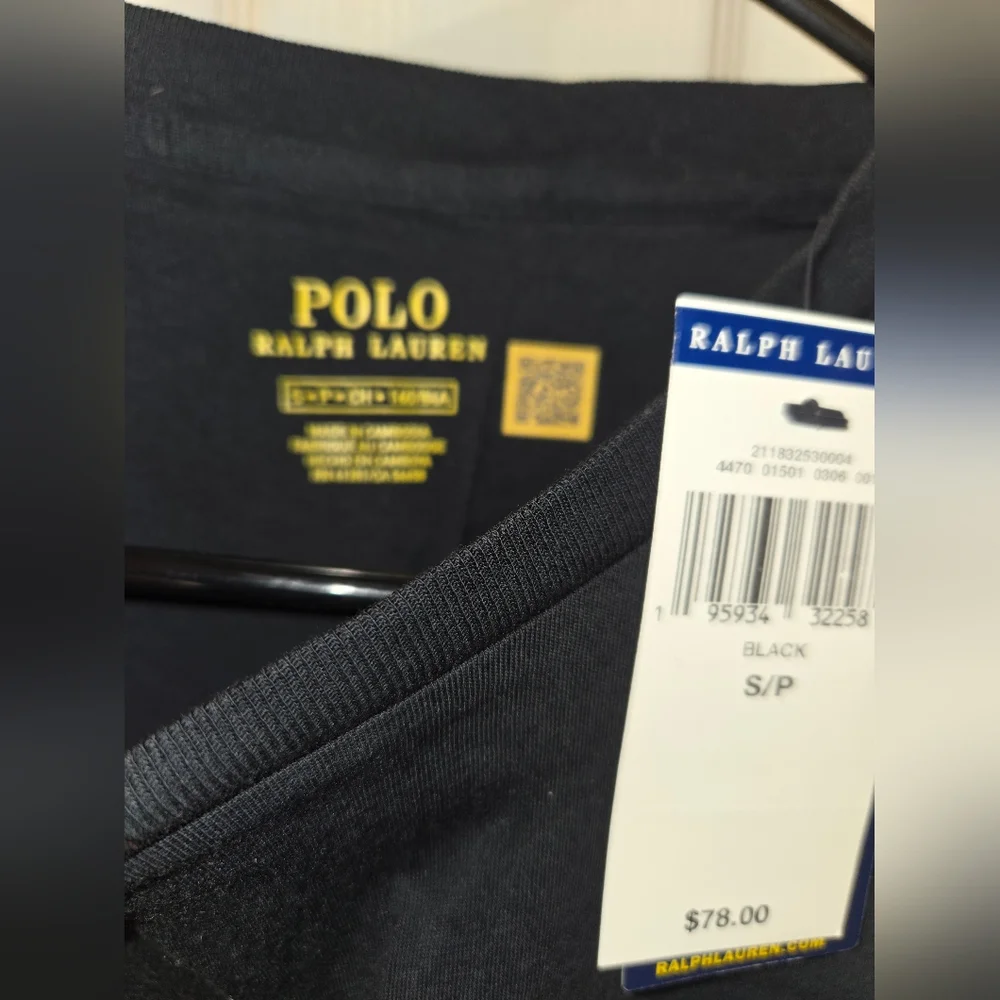 Ralph Lauren Black Tee with Plaid POLO Logo - Picture 3 of 3
